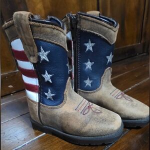 Kids Americana Star & Stripe Cowboy Boots - Brown/Navy/Red/White
